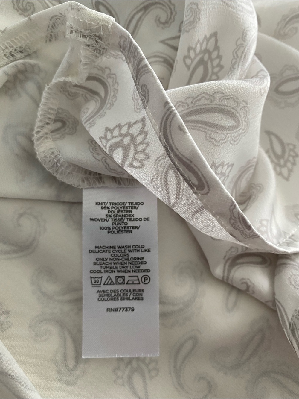 Ann Taylor Sleeveless Paisley Satin Tie-Neck Camisole - White & Gray - Picture 7 of 7